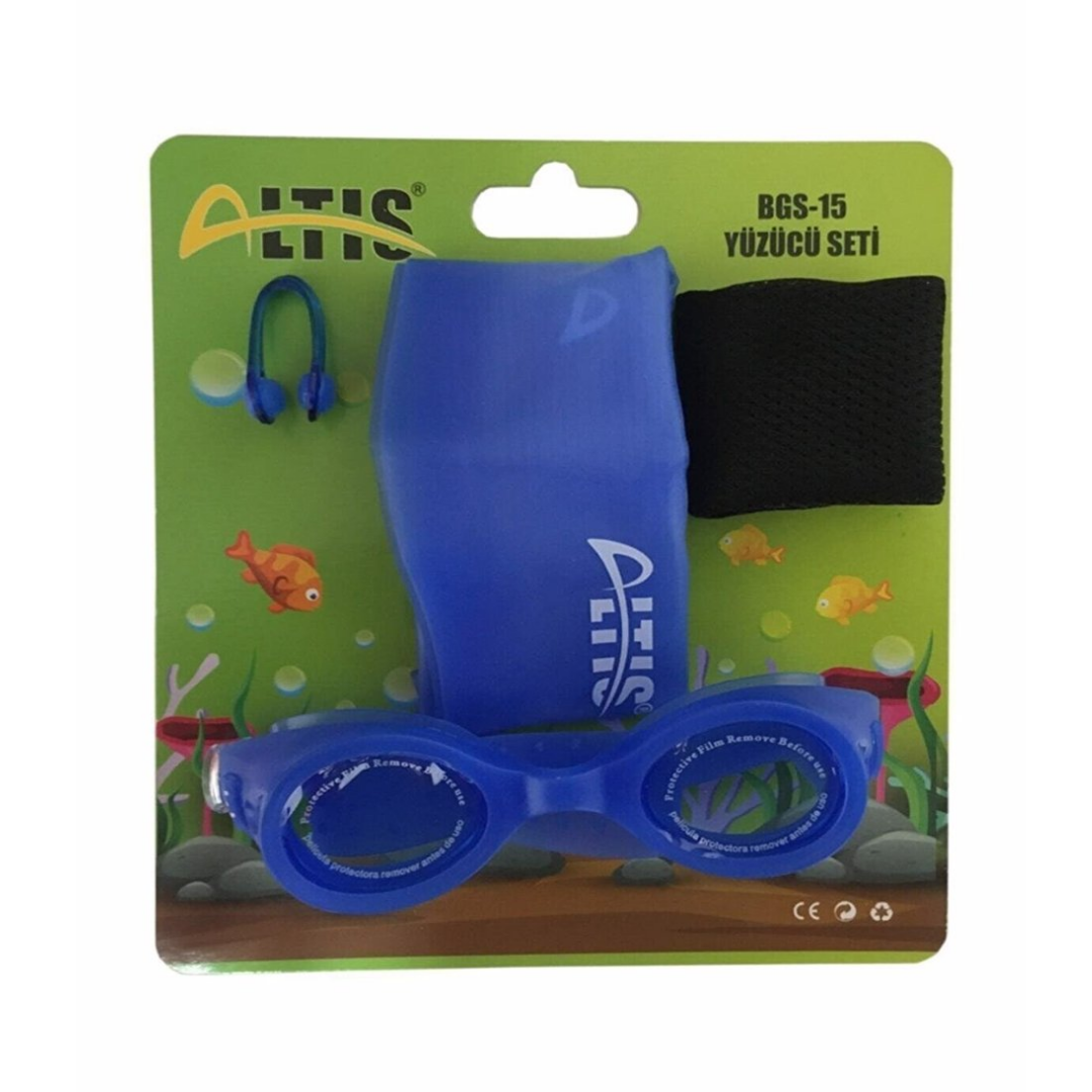 Altis BGS-15 Yüzücü Gözlüğü Seti (Bone-Tıkaç-Saklama Kutusu) MAVİ